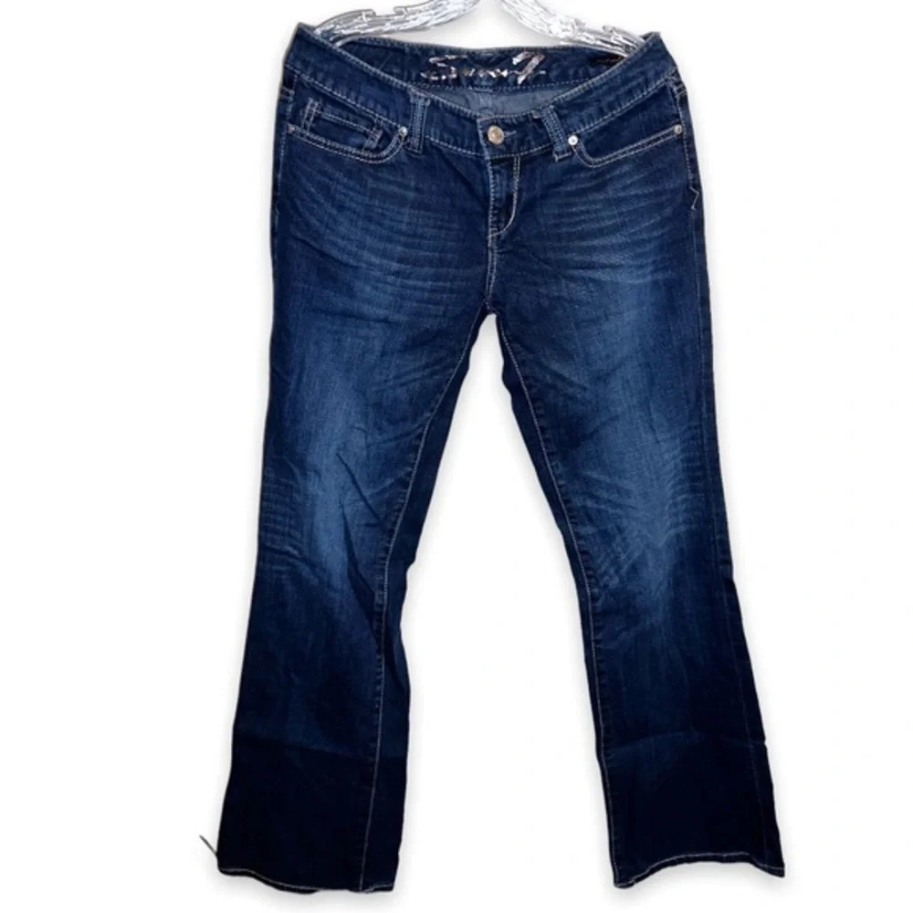 Seven7 Bootcut Jeans Embroidered Pockets Dark Wash Denim Women Size 28